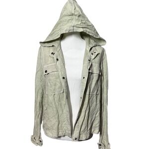Nicole Miller linen blend hooded utility jacket‎ L light green casual pockets